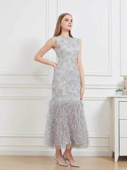 DEVCHATA Floral Organza Fishtail Maxi Dress - Sleeveless Evening Gown - Buy Center