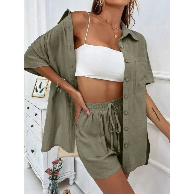 LCSKERA Black Short Sleeve Shirt & Shorts Set - Casual Summer Outfit - Buy Center