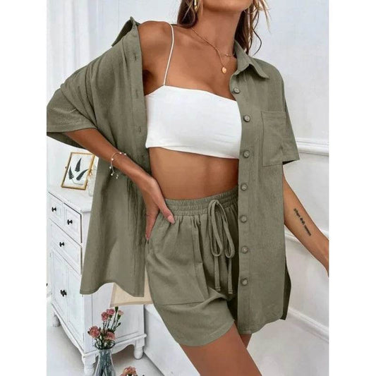 LCSKERA Black Short Sleeve Shirt & Shorts Set - Casual Summer Outfit - Buy Center