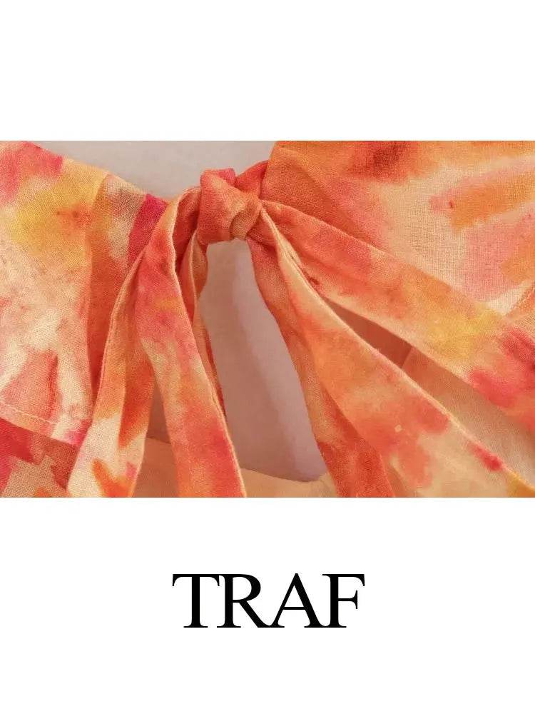 TRAFZA Women’s Bohemian V-Neck Ruffle Dress - Backless Orange Style - Buy Center