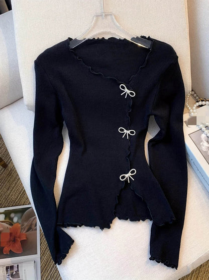 2024 Solid Lettuce Trim Pullover Sweater - Y2K Casual Style - Buy Center