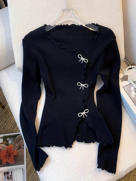 2024 Solid Lettuce Trim Pullover Sweater - Y2K Casual Style - Buy Center