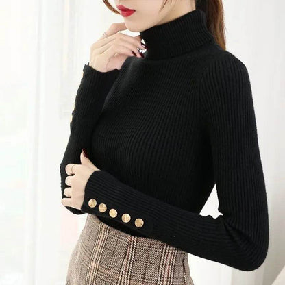 AOSSVIAO Women's Knitted Turtleneck Sweater - Button Long Sleeve - Buy Center