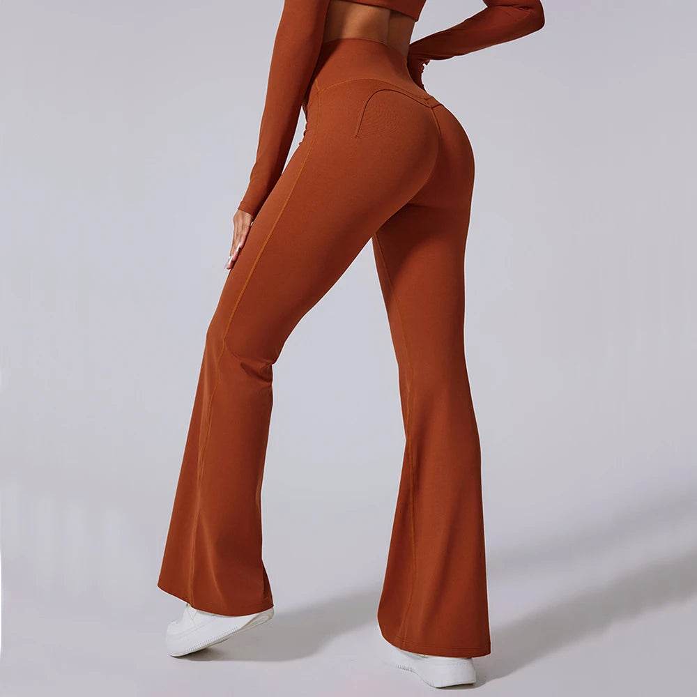 Women's High Waist Flared Leggings - Stylish Workout Pants with Pockets - Buy Center