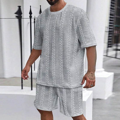 Ayrbao Men's Casual Summer Hoodie Set - Knit, Short Sleeve, Solid Color - Buy Center