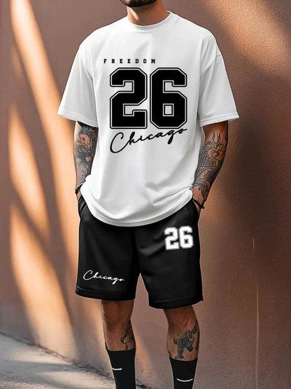 Summer Casual Men's 66 Letter Printed Two-Piece Suit for Outdoors - Buy Center