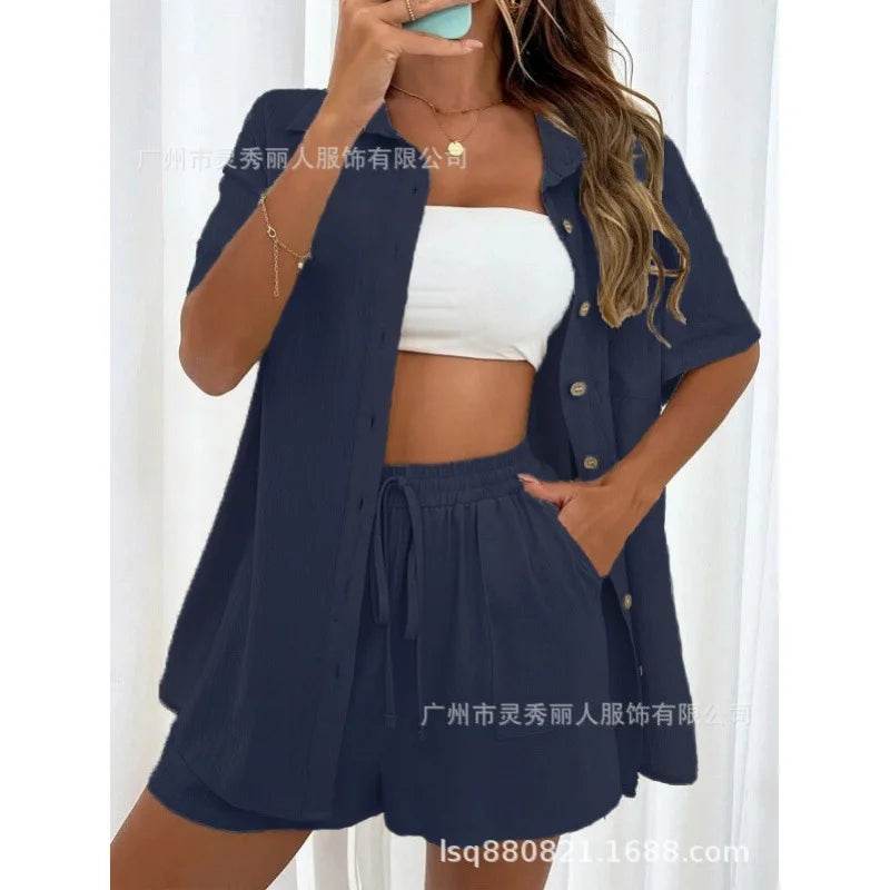 LCSKERA Black Short Sleeve Shirt & Shorts Set - Casual Summer Outfit - Buy Center