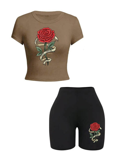 Teekossc Women's Floral Crop T-Shirt & Shorts Set - Slim Fit - Buy Center