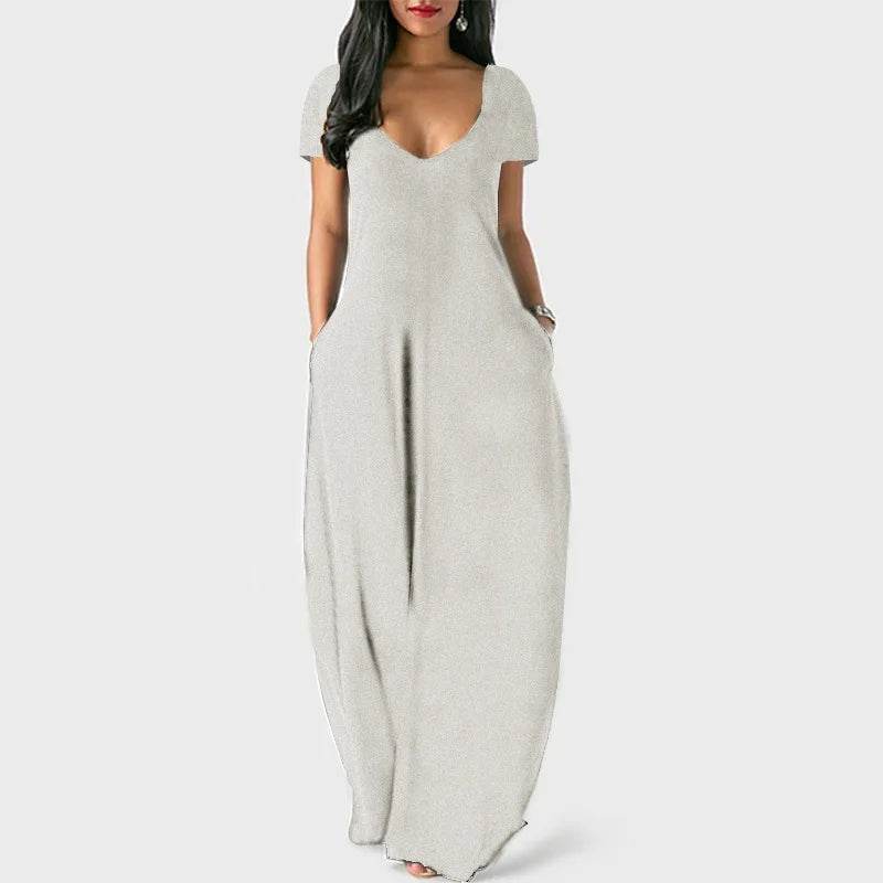 Plus Size Women's Solid V-Neck Dress - Short Sleeve Casual Style - Buy Center