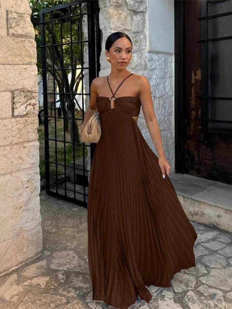 Women's Elegant Summer Camisole Dress - Backless Pleated Design - Buy Center