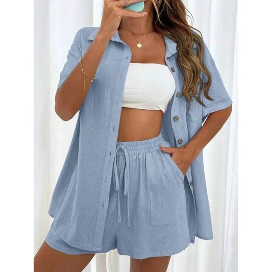 LCSKERA Black Short Sleeve Shirt & Shorts Set - Casual Summer Outfit - Buy Center