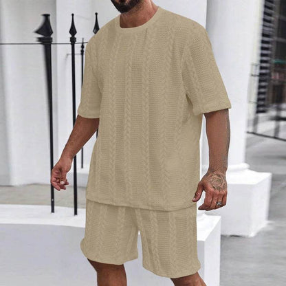 Ayrbao Men's Casual Summer Hoodie Set - Knit, Short Sleeve, Solid Color - Buy Center