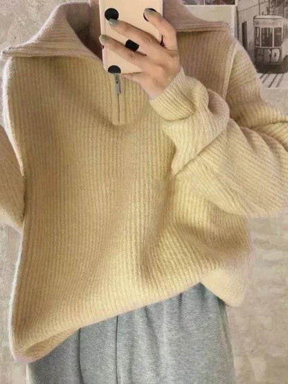 Casual Women's Turtleneck Sweater - Zipper Design, Loose Fit - Buy Center