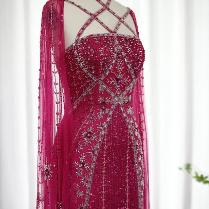 Sharon Said Aqua Lilac Mermaid Evening Dress with Cape Sleeves - Buy Center