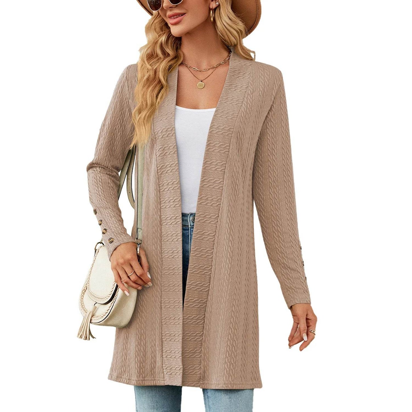 MsChuh Solid Color Long Sleeve Cardigan - Trendy Korean Knitwear - Buy Center