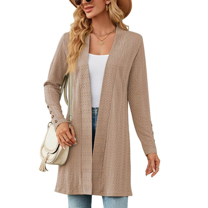 MsChuh Solid Color Long Sleeve Cardigan - Trendy Korean Knitwear - Buy Center