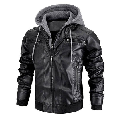Stylish Hooded Jacket - Men's PU Leather with Zipper Pockets 2025 - Buy Center