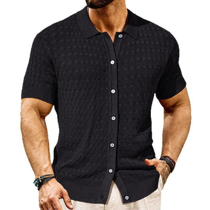 Buycenter Men's Knitwear Cardigan - Pointelle Design, Short Sleeve for Summer