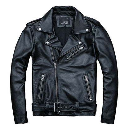 Pure Cowhide Biker's Leather Jacket - Durable Style, Sizes S to 5XL - Buy Center