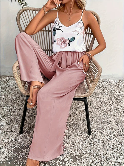 Elegant Women's Spring-Summer Camisole & Pants Set - Floral Design - Buy Center
