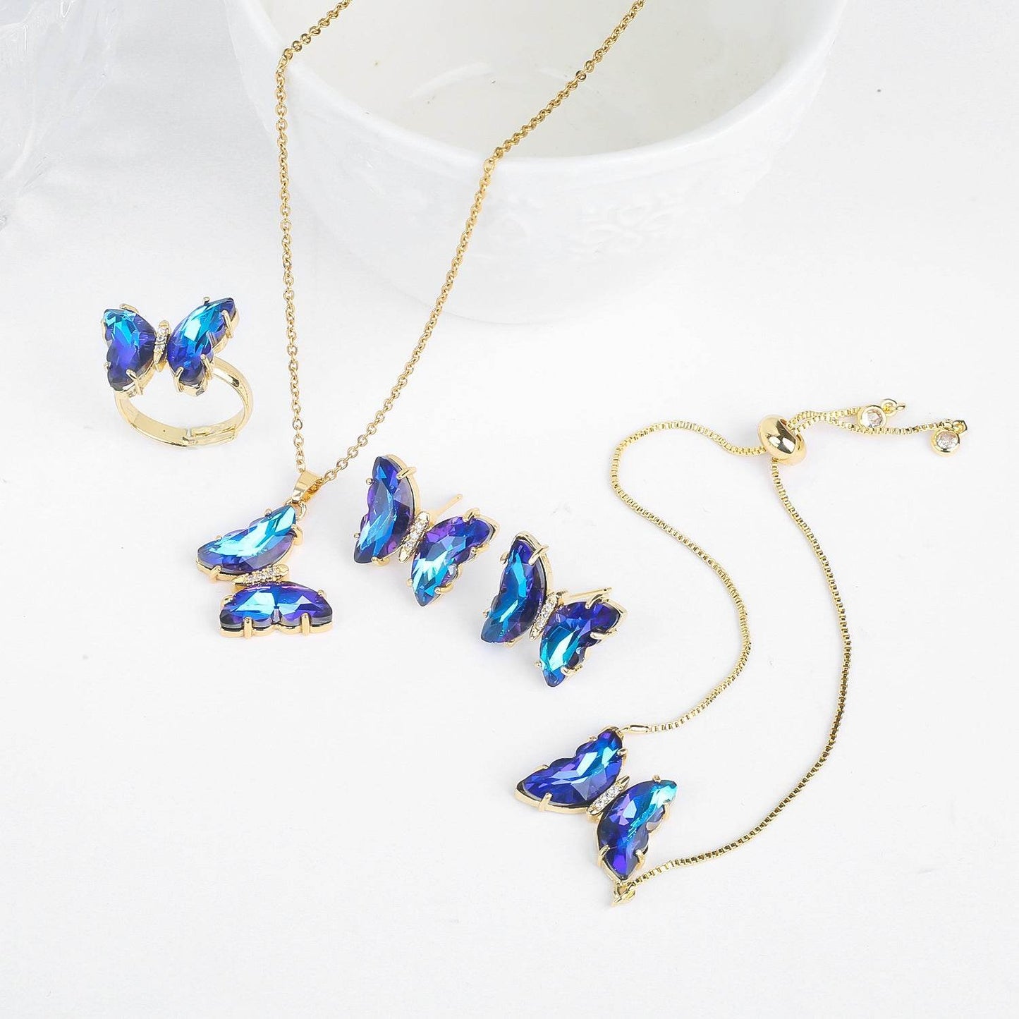Buycenter Lucky Crystal Butterfly Jewelry Set - Necklace, Earrings & More - Buy Center