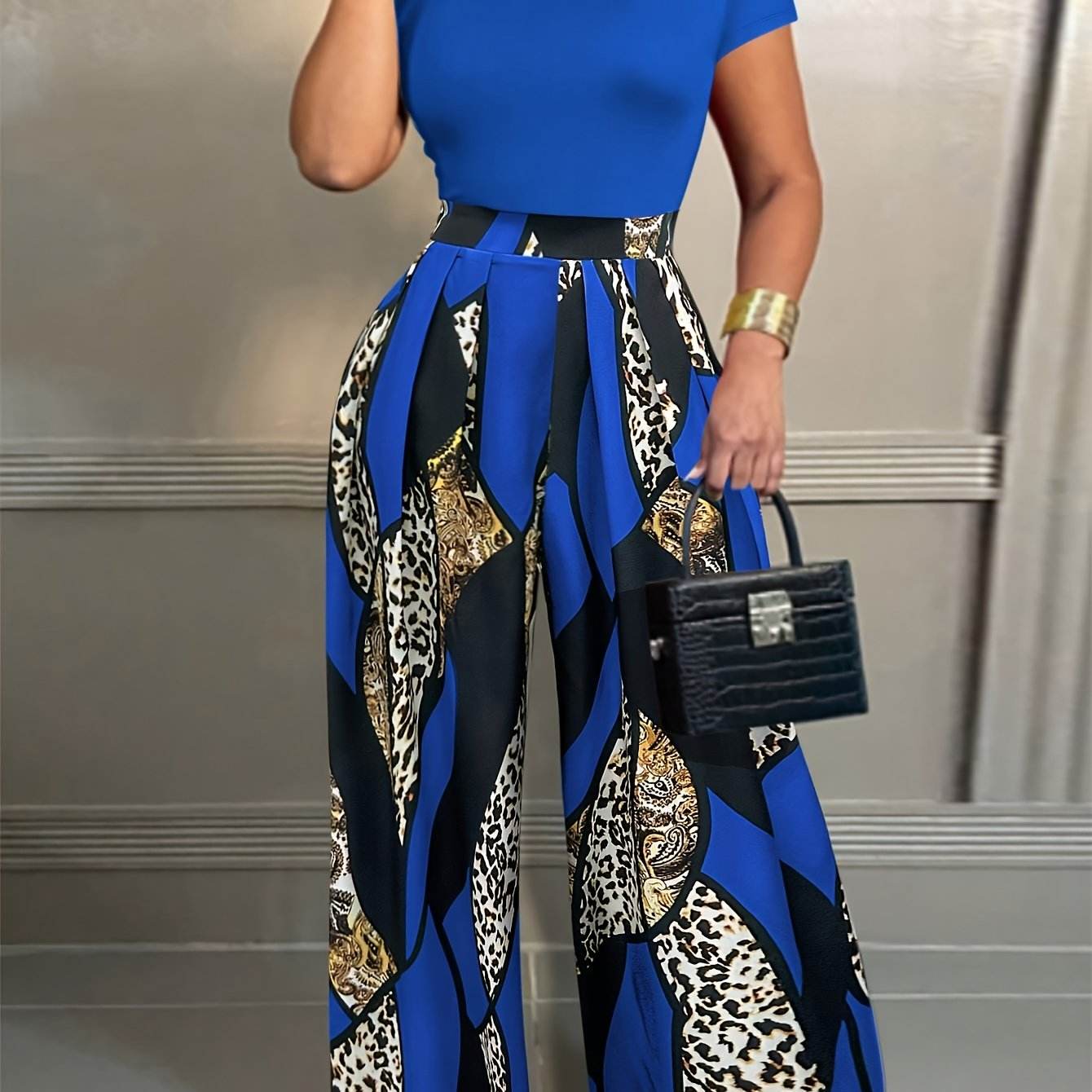 Elegant Two-Piece Set: Fitted T-Shirt & Loose Trousers for Summer - Buy Center