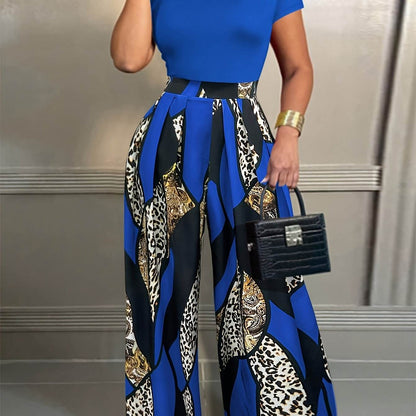 Elegant Two-Piece Set: Fitted T-Shirt & Loose Trousers for Summer - Buy Center