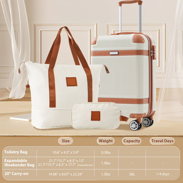 Stylish Hard Shell Luggage Set - 3-Piece with 20" Suitcase & Duffel - Buy Center