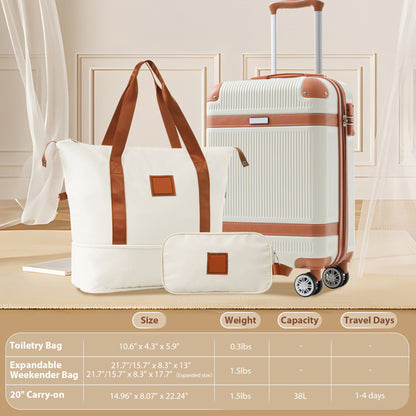 Stylish Hard Shell Luggage Set - 3-Piece with 20" Suitcase & Duffel - Buy Center