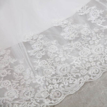 Elegant High Waist White Lace Wedding Dress - V-Neck Long Tail Style - Buy Center