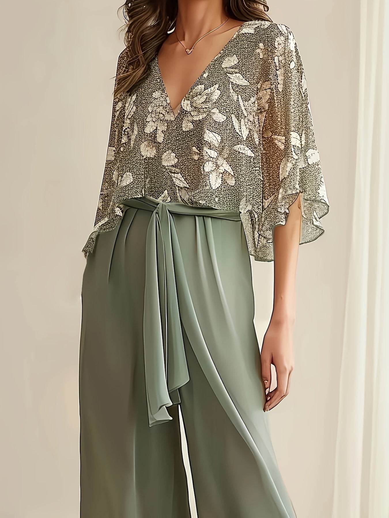 Elegant Two-Piece Women's Suit - Floral Shirt & Pants Set - Buy Center