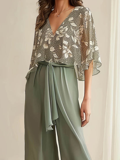 Elegant Two-Piece Women's Suit - Floral Shirt & Pants Set - Buy Center