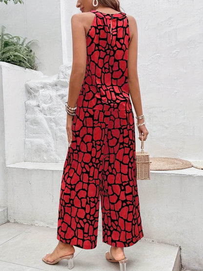 Women's 2-Piece Geometric Print Set - Blue Tank Top & Pants - Buy Center