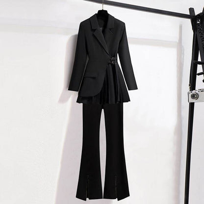 Graceful Khaki Suit Jacket & Black Pants Set - Trendy Women’s Fashion - Buy Center