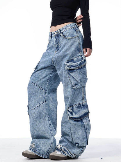 Women's Multi-Pocket Workwear Jeans - Loose Wide Leg Style & Comfort - Buy Center