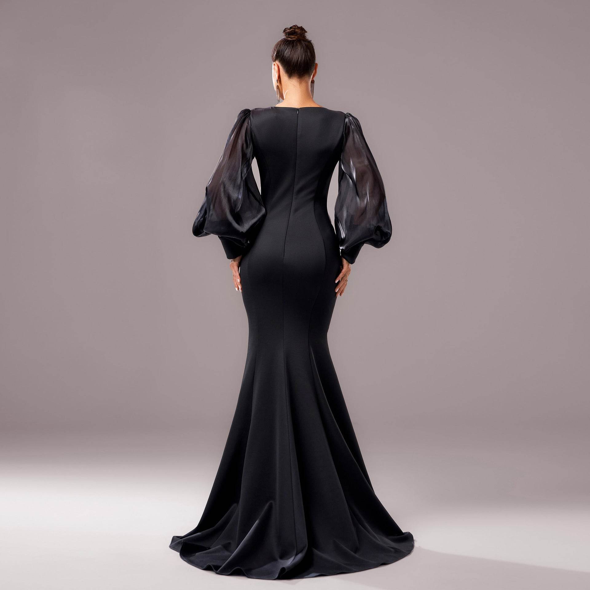 Elegant Long Sleeve Fishtail Dress - Applique & Sequin Details for Events - Buy Center