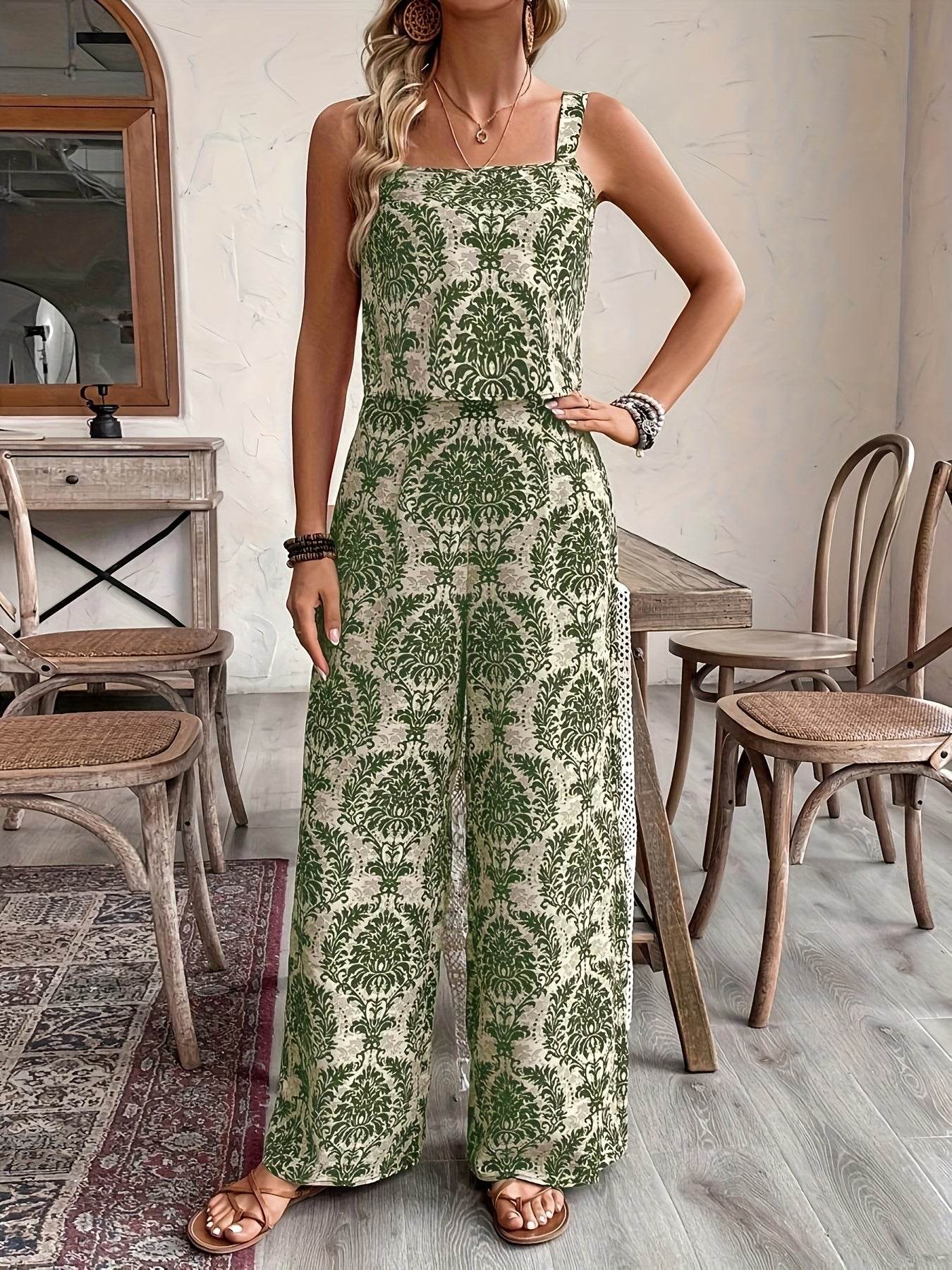 Women's Vacation Outfit - Off-Shoulder Tank Top & Wide-Leg Pants - Buy Center
