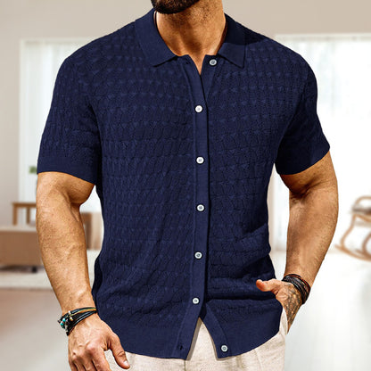 Buycenter Men's Knitwear Cardigan - Pointelle Design, Short Sleeve for Summer
