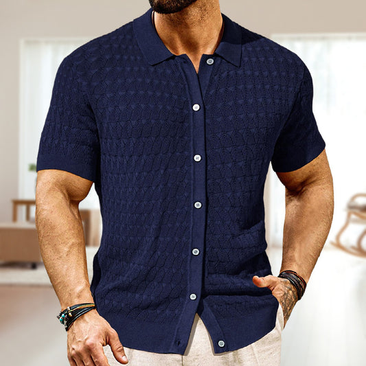 Cárdigan de punto para hombre de Buycenter - Diseño de punto pointelle, manga corta para verano