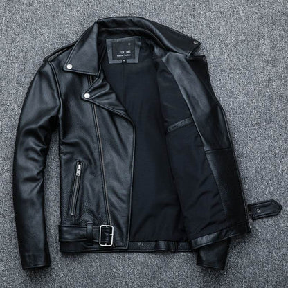 Pure Cowhide Biker's Leather Jacket - Durable Style, Sizes S to 5XL - Buy Center