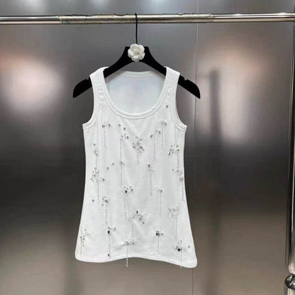 Stylish Sleeveless Gold Beaded Vest for Women - Casual Cotton Elegance - Buy Center