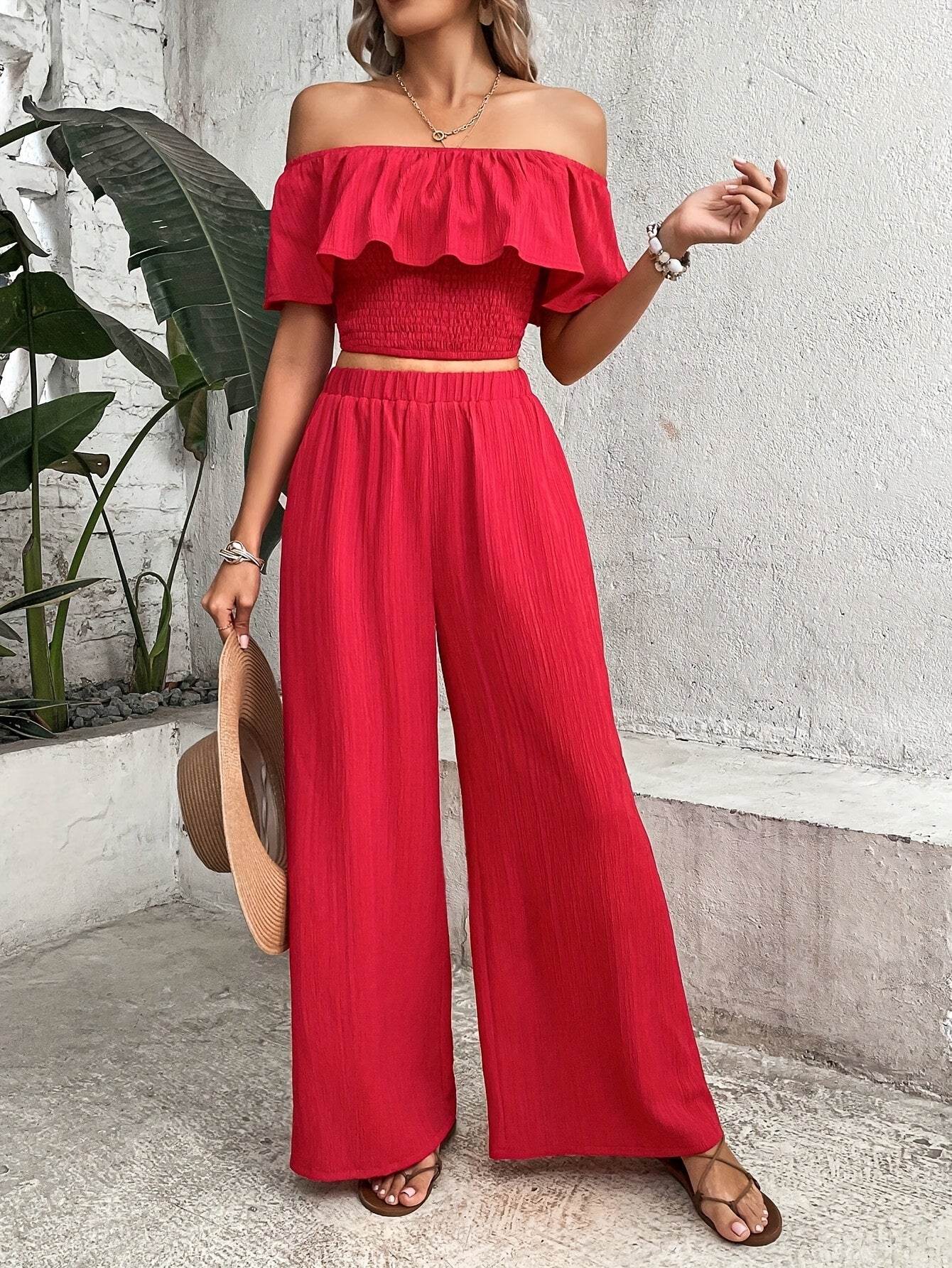 Elegant Two-Piece Set - 100% Polyester for Spring/Summer Style - Buy Center