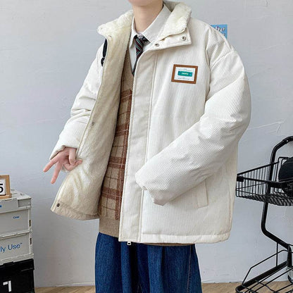 Men's Casual Corduroy Coat - Loose Fit Lapel Jacket in Black, Khaki, Gray - Buy Center