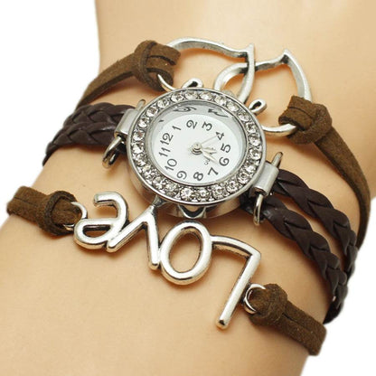 Alloy Love Double Heart-Shaped Woven Watch - Stylish Trendy Accessory - Buy Center