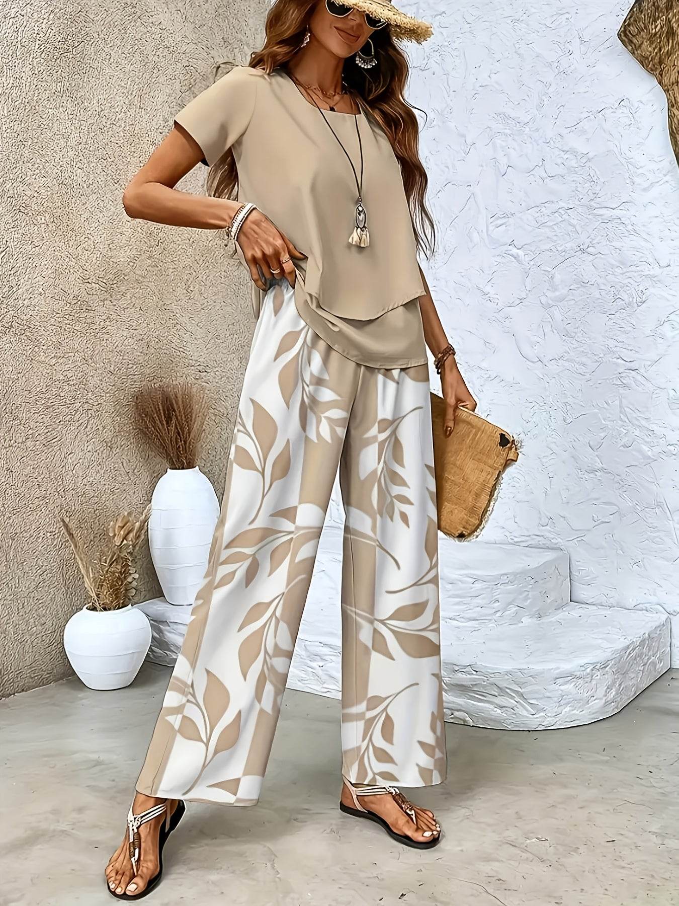 Women's Floral 2pcs Short Sleeve Pants Set - Elegant Spring Style - Buy Center