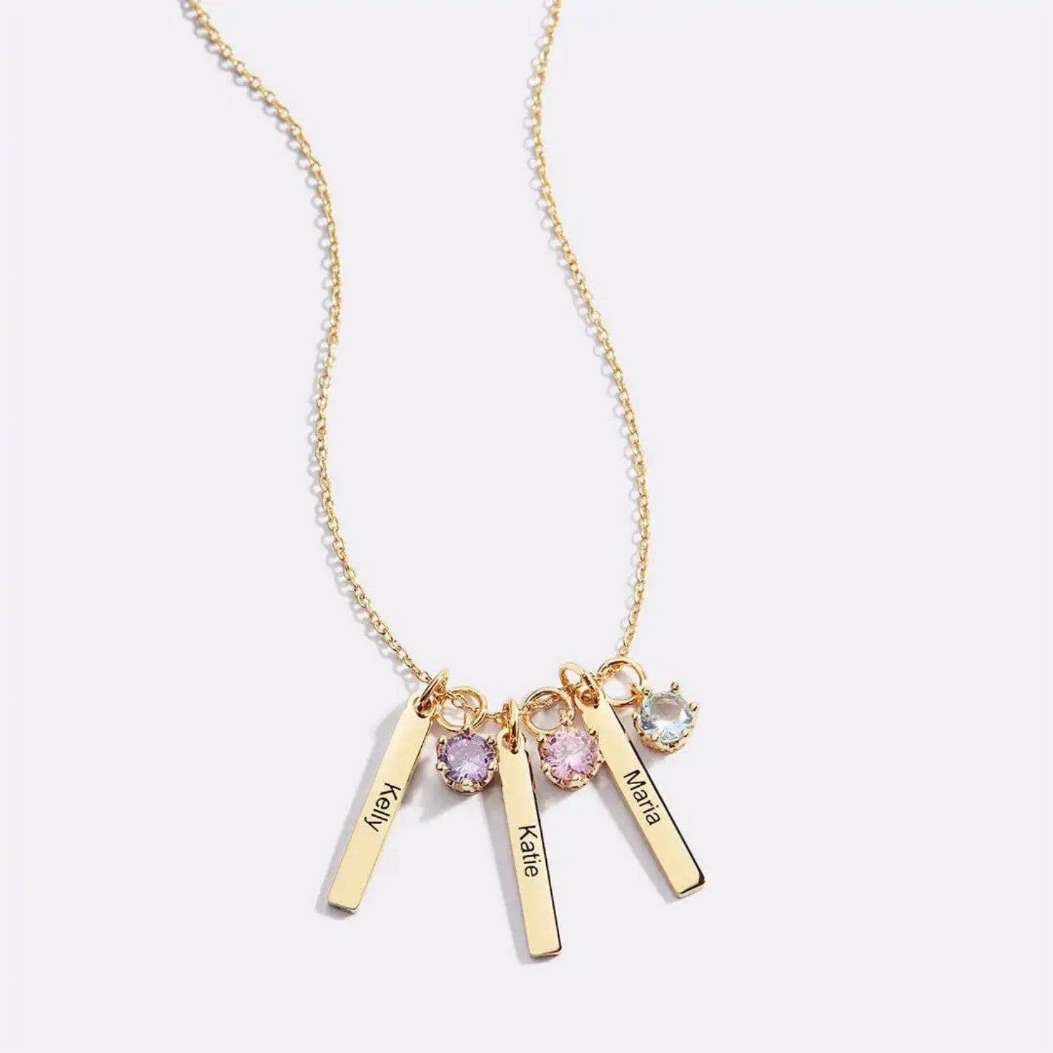 Personalized Mini Bar Birthday Stone Necklace - Custom Stainless Steel Pendant - Buy Center