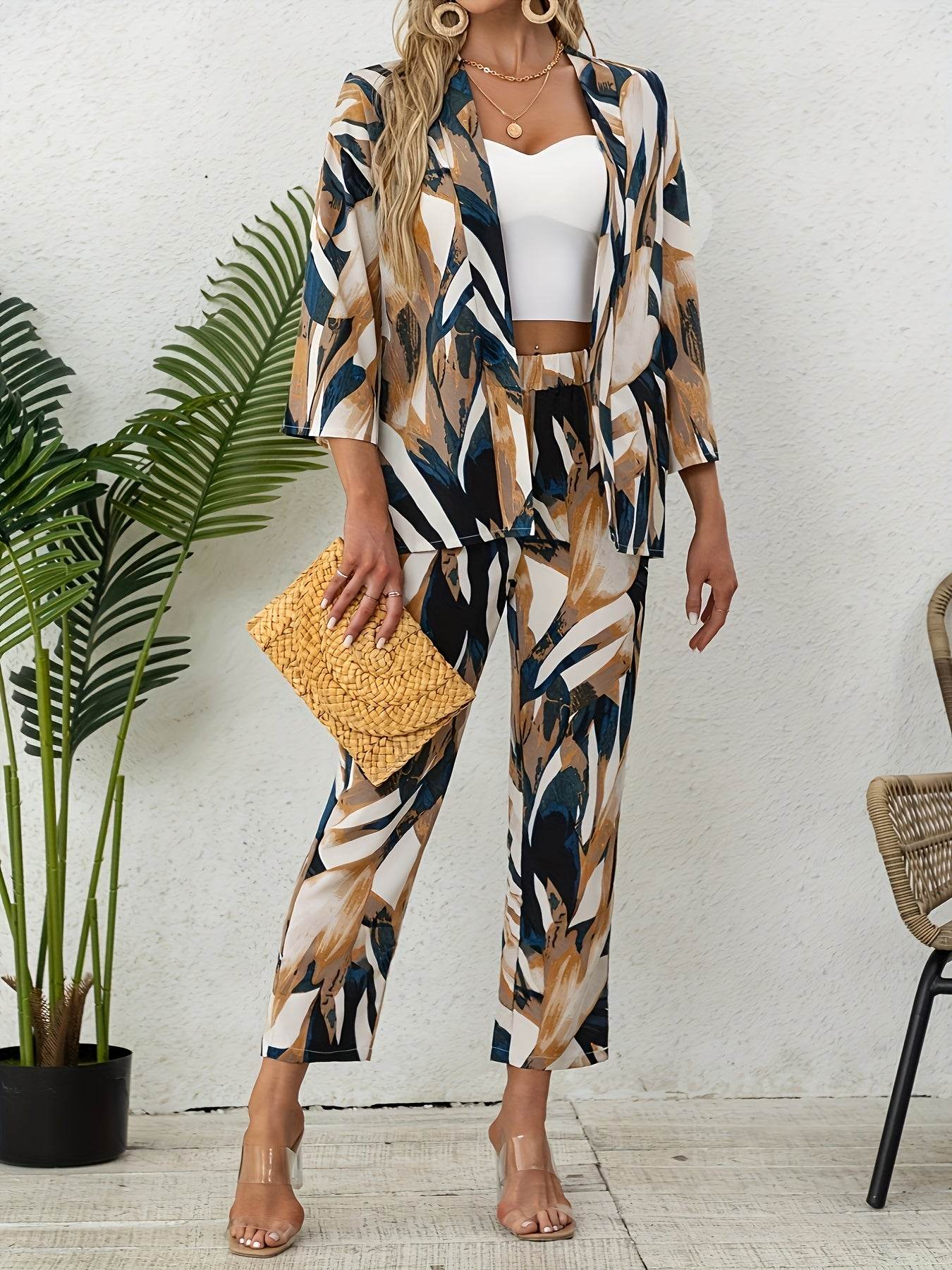 Elegant Women's Two-Piece Leaf Print Set - Spring Summer Style - Buy Center