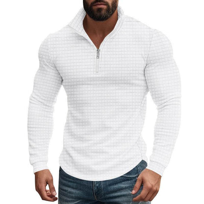 Buycenter Retro Long Sleeve Men's Sweater - Half Zipper, Plaid Design - Buy Center