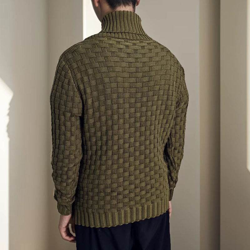Buycenter Men's Slim Turtleneck Sweater - Trendy Button Design Pullover - Buy Center